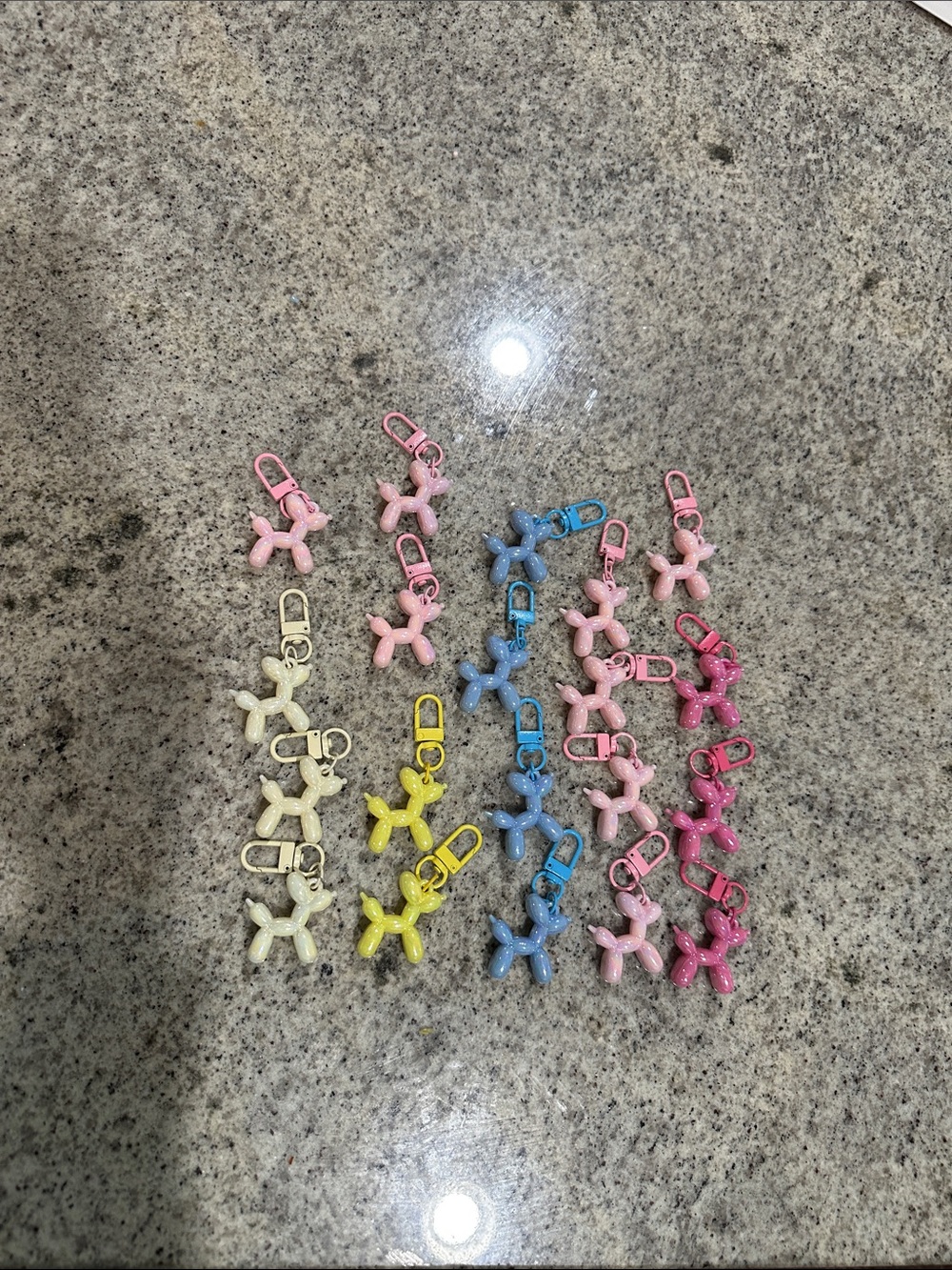 Cute Balloon Dog Keychain Charms - Assorted Iridescent Pastel Colors